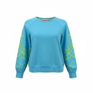 Lilly Pulitzer Alla Terry Sweatshirt Top Eyelet Embroidered Women's Small S Blue